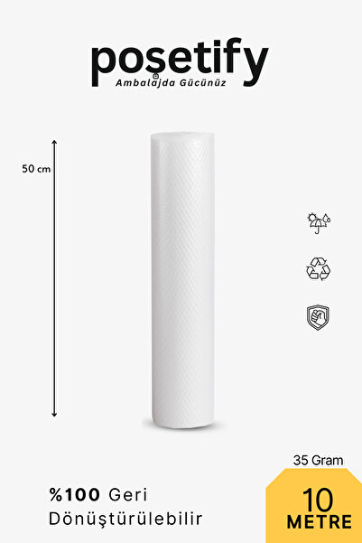POŞETİFY Kalın Balonlu Naylon Patpat Rulo 50 cm x 10 m | 35 gr/m² | 3 Katlı | 1. Sınıf Ambalaj Malzemesi