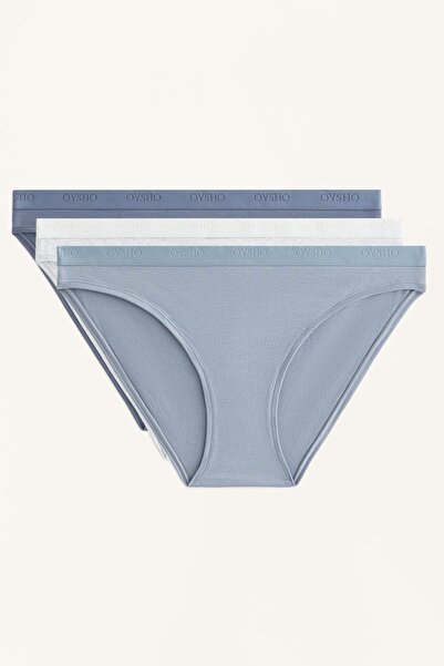 Oysho 3 cotton blend classic briefs with logo