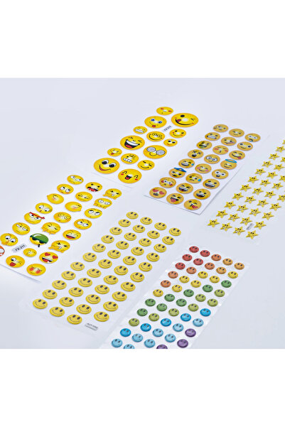Bimotif 6 adet karışık kabartmalı yapışkan sticker, şekilli gülen yüzler