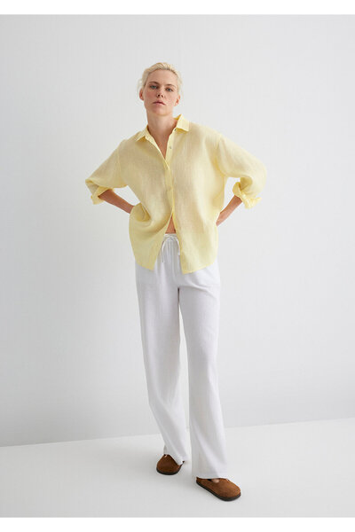 Mavi Linen Blend White Pants with Tie Waist 1010686-620