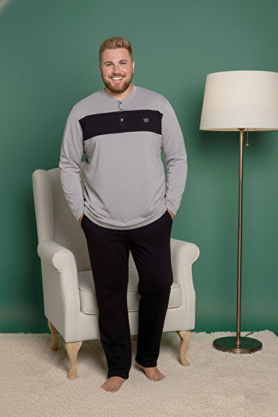 GUAVA+ Ανδρικό σετ πιτζάμες με μακρυμάνικο μοτίβο με 3 κουμπιά, 100% βαμβάκι, εποχιακό, με μακρυμάνικο μοτίβο, με τσέπες