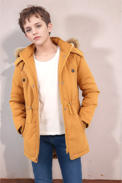 Your Consent Erkek Çocuk Kışlık Kalın İç Kısmı Polar Uzun Parka Model Mont