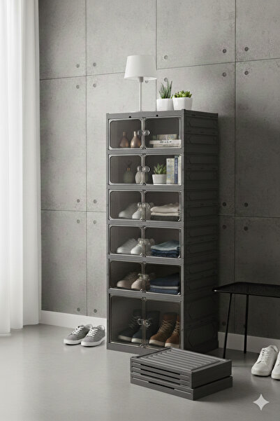 Myplas 6katlı Katlanabilir Portatif Büyük Boy Kapasiteli Taşınabilir Organizer Ayakkabı Düzenleyiciantrasit