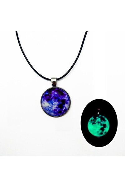 Acousticworld Fosforlu Neon Karanlıkta Parlayan Mor Uzay Suni Deri Ipli Kolye...