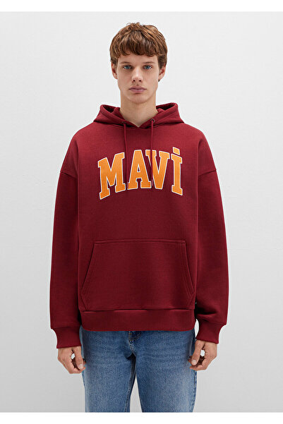 Mavi Kapuzen-Sweatshirt in Weinrot mit Logo-Print 067149-85493