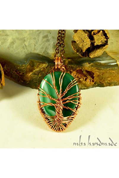 mba handmade jewelry قلادة شجرة الحياة الكريستالية من حجر اليشم - قلادة مصنوع...