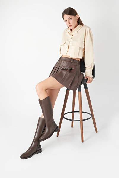 Bestyle Rider Series Uzun Acı Kahve Gerçek Deri Fermuarlı Baldır Lastikli Çizme