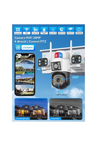 OEM Triple Surveillance Camera 8K, Wi-Fi, 355°/90°, Color Night, 2-way Audio, 10X Zoom IP
