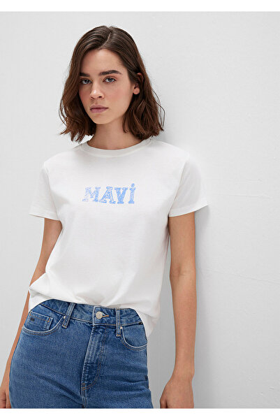 Mavi Bedrucktes weißes T-Shirt mit normaler Passform 1612232 -70057