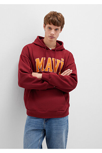 Mavi Kapuzen-Sweatshirt in Weinrot mit Logo-Print 067149-85493