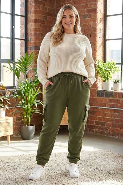 Stil Diva Large Size Cargo Jogger Pants with Elastic Legs and Pocket Detail302770