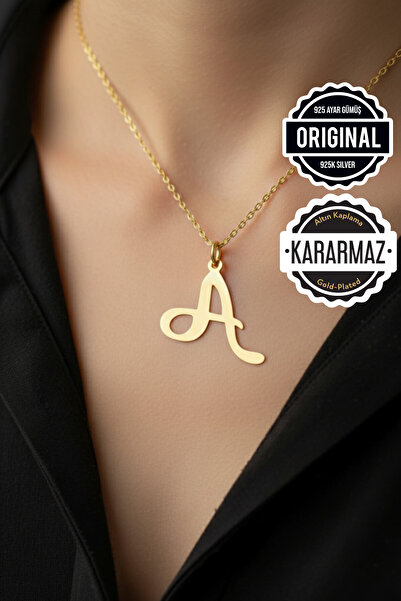 Jewelmim Gümüş A Harfli Kolye 18 Ayar Sarı Altın Kaplama Gümüş Harf Kolye 925...