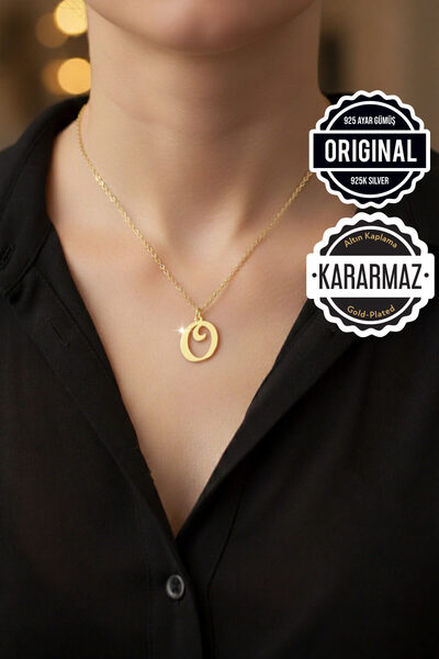 Jewelmim Gümüş O Harfli Kolye 18 Ayar Sarı Altın Kaplama Gümüş Harf Kolye 925...