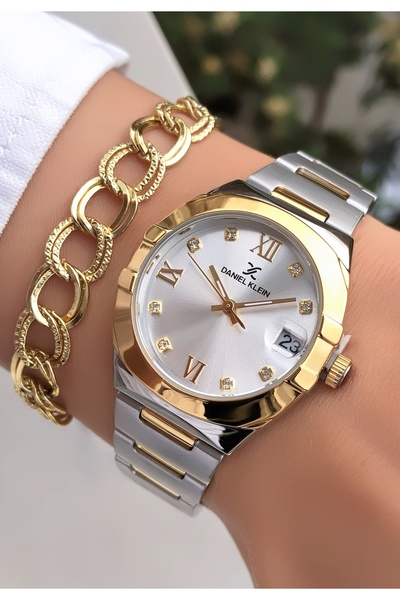 Daniel Klein Marka Gold Gümüş 3atm Su Geçirmez Saat Bileklik Hediyeli