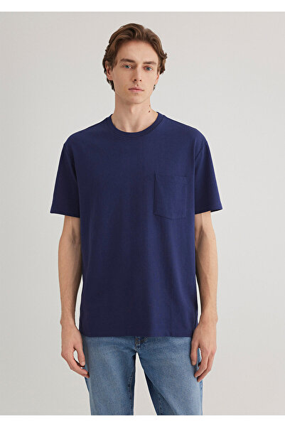 Mavi Marineblaues Basic-T-Shirt mit Taschendetail, lockere Passform 066248 -84371