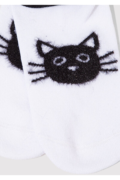 Mavi Cat Printed White Ballerina Socks 1911854-70094