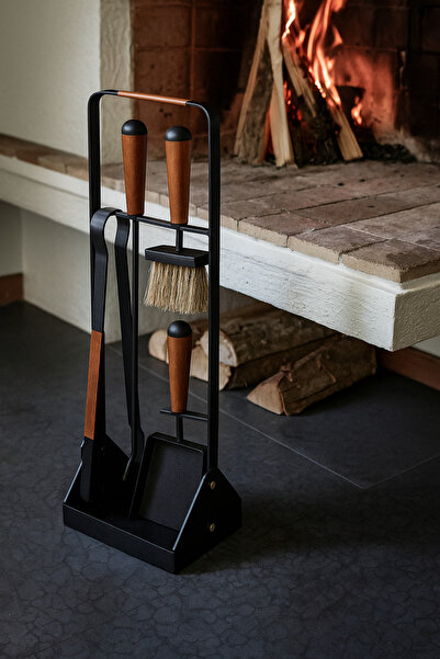 SOMINECO 5 Parça Modern Ceviz Ahşap Saplı Metal Gövdeli Şömine Aksesuar Bakım...