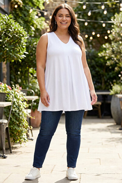 Stil Diva Plus Size Zero Sleeve V-neck Skirt Loose Basic Blouse191310