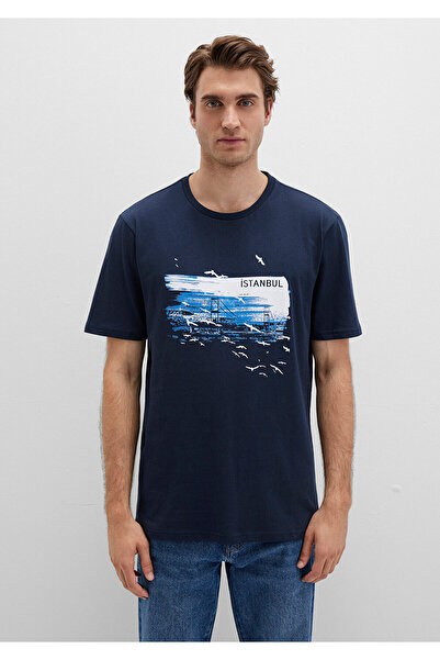 Mavi Bedrucktes marineblaues T-Shirt „Istanbul“, reguläre Passform / normaler Schnitt, 0611884-70490