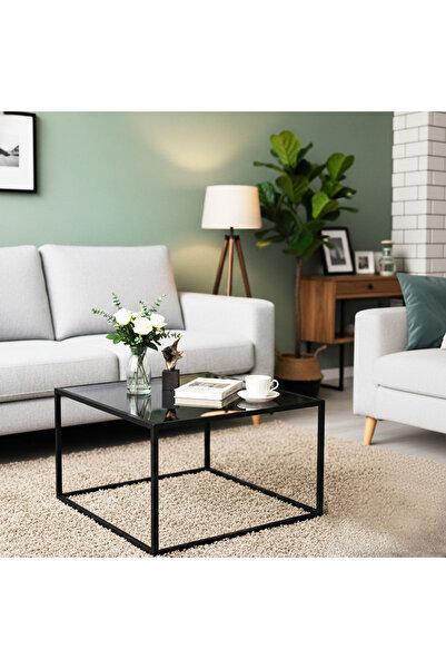 AGD Glass Coffee Table, Modern Simple Square Coffee Table, 27.6 x 27.6 x 15.7 inches for Living Room