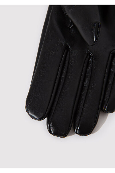 Mavi Black Faux Leather Gloves with Faux Fur Detail 1910652 -900