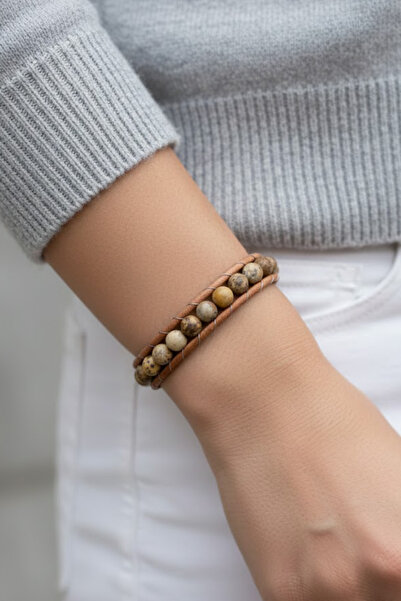 OSMANLI GÜMÜŞ سوار جاسبر من الحجر الطبيعي والجلد والفولاذ للنساء