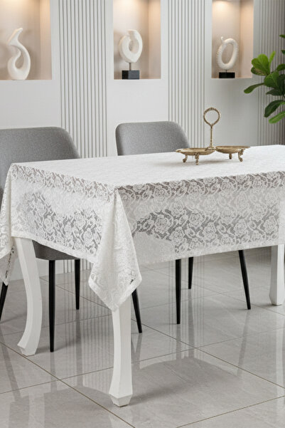 Finezza Gül Lüx Raşel Dantel Krem Masa Örtüsü 155x220 Cm - 1287