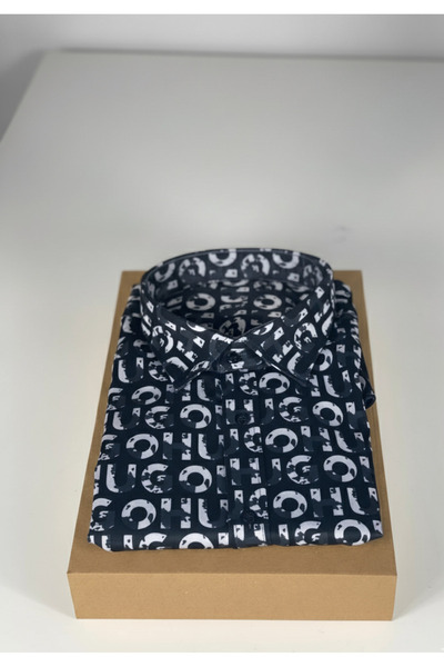 YusGos Long Sleeve Cotton Easy Iron Letter Pattern Regular Fit Premium Men's Shirt Black m