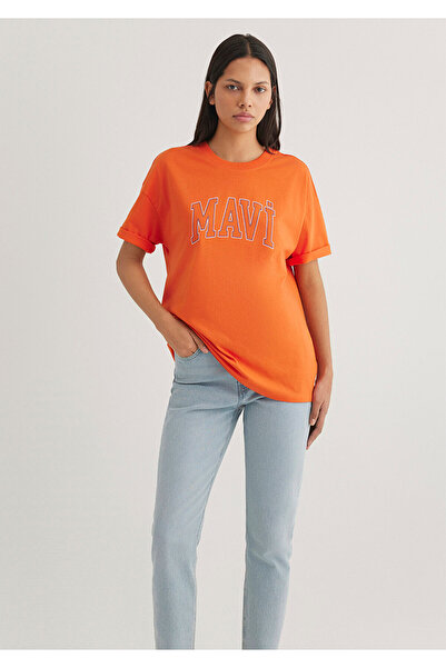 Mavi Pomarańczowa koszulka z nadrukiem z logo Regular Fit / Regular Fit1611193-70485