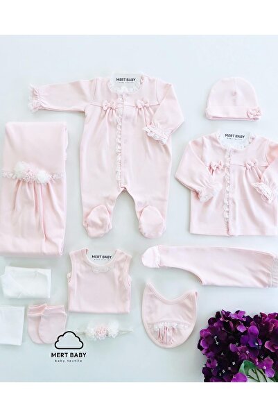 Mert Baby Mathilda 10'lu Organik Hastane Çıkış Seti Pembe %100 Pamuk Yenidoğa...