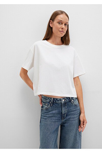 Mavi Λευκό μπλουζάκι με λαιμόκοψη Loose Fit / Loose Relaxed Fit 1611651 -80194