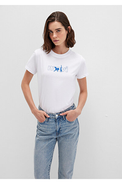 Mavi Λογότυπο Cat με τύπωμα Λευκό μπλουζάκι Regular Fit / Normal Cut 1611478-620