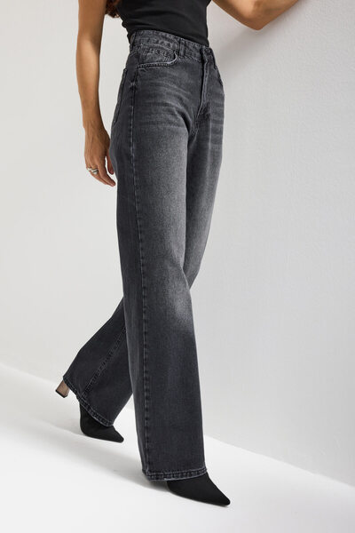 its basic Dámská kouřová barva Doris Straight Fit s vysokým pasem 100% bavlněný džín