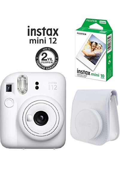 Fujifilm Instax Mini 12 Beyaz Fotoğraf Makinesi 10'lu Film ve Deri Çantalı Seti
