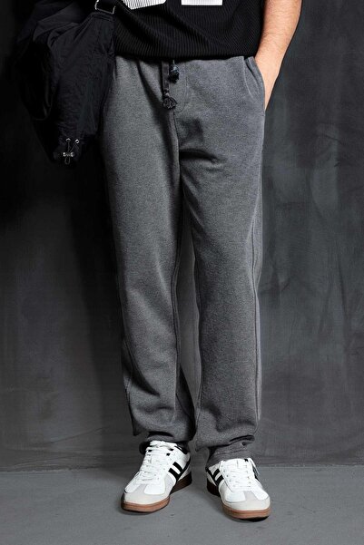 ablukaonline Ανδρική φόρμα πλυσίματος με ελαστική μέση κανονική εφαρμογή σκούρο γκρι