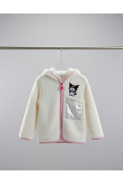 YusGos Zippered Hooded Plush Fleece Printed Girls' Coat