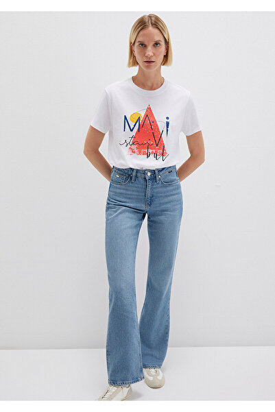 Mavi Fehér háromszög nyomtatottIstanbulT-shirt -RegularFit 168892 -620