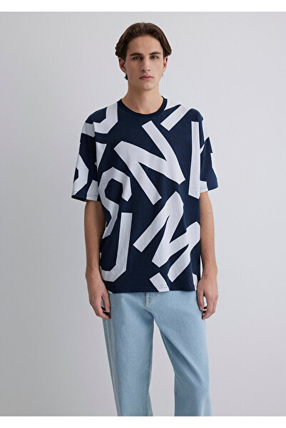 Mavi MVJNS Bedrucktes T-Shirt in Marineblau, Übergröße / Weite Passform 0610271-70490