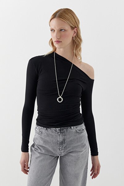 MARKALİSTE Boat Neck Off Shoulder Blouse Black
