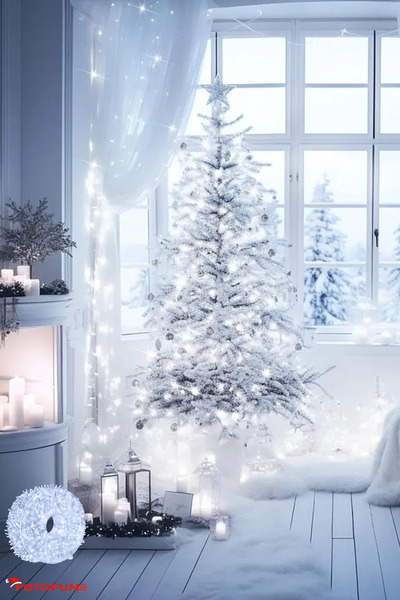 Generic Instalație liniară de Crăciun, interior/exterior, 8 efecte de lumină, 50 m, alb rece