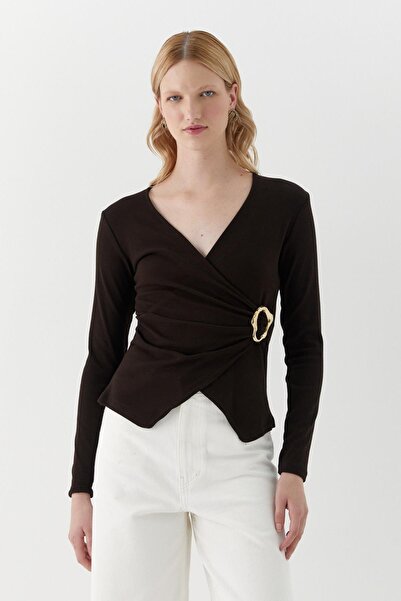 MARKALİSTE Double-Breasted Cut Buckle Detailed Blouse Bitter Brown
