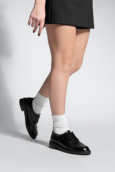 Marjin Women's Lace-Up Masculine Double-Faced Casual Oxford Shoes Sindo Black