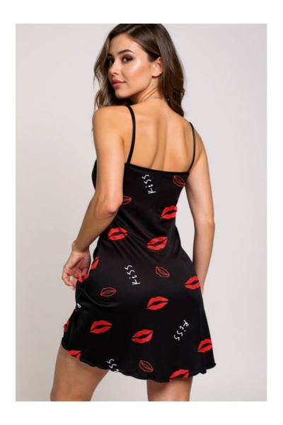 Cicişim Cămașă de noapte cu design elegant, cu tema dragostei și bretele negre