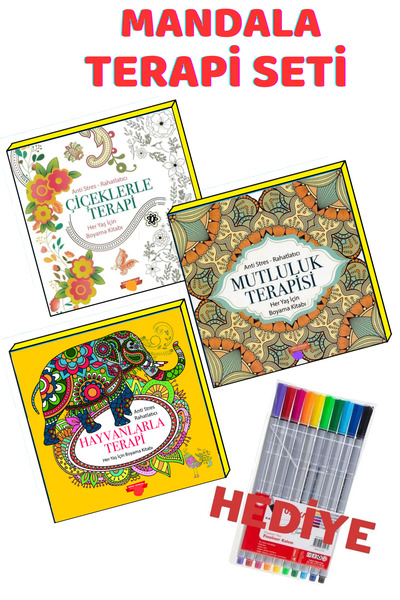 GÖNÜL YAYINCILIK Mandala Büyükler Için Boyama Seti - 3 Kitap Ve 10'lu Kalem