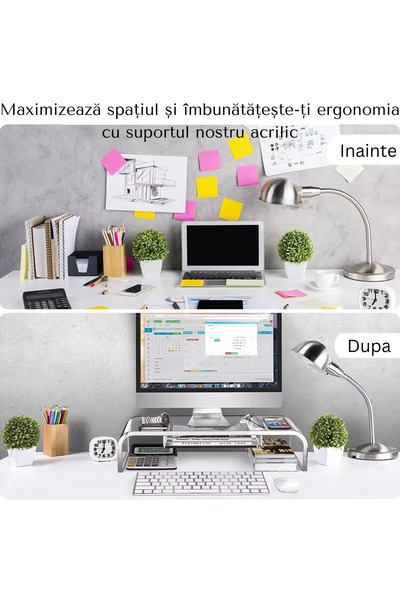 Chimora 44 ® Monitor Stand with Drawer, Keyboard Space, Ergonomic, 50x24x8 cm, Acrylic, Transparent