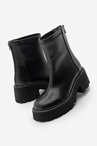 Marjin Γυναικείες μπότες καθημερινά με χοντρό τακούνι με φερμουάρ στην πλάτη Lofani Μαύρο