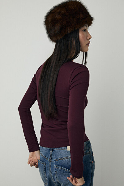 VODENS جسم بأكمام طويلة وياقة دائرية باللون العنابي الداكن مصنوع من القطن بنسبة 100% فائق النعومة