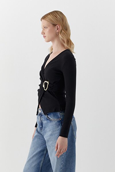 MARKALİSTE Double-Breasted Cut Buckle Detailed Blouse Black