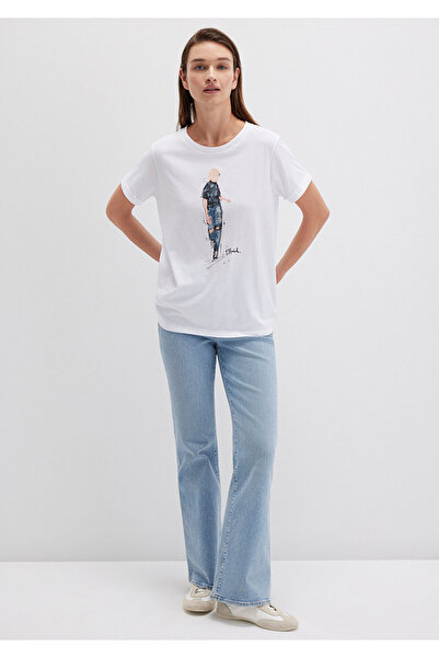 Mavi Biała koszulka dżinsowa z nadrukiem dla dziewczynek, Stambuł, regularny krój / normalny krój 1610222-620