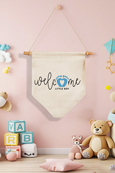 APRENDİ Welcome Little Boy Baskılı Bebek Odası Kapı Süsü, Hastane Kapı Süsü